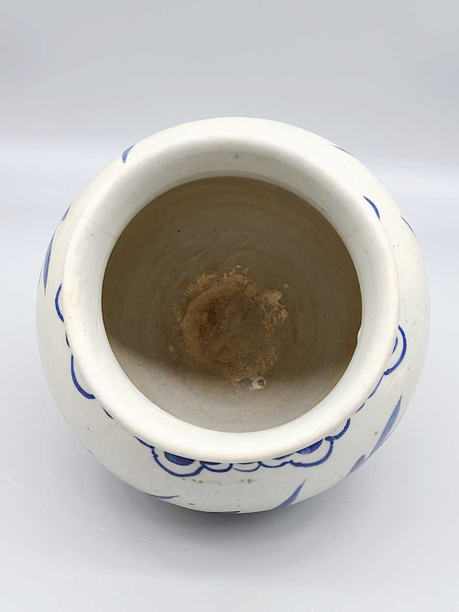 149. 李朝 染付 牡丹文 高さ約：19cm 染付壺 朝鮮古陶器 李朝 朝鮮 古