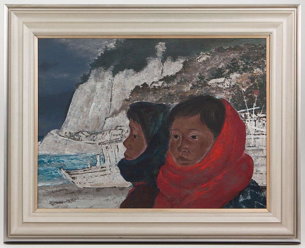 定番，正規品 五 今井守彦 北国の人 日本画 彩色 真作 12号 額装 共シール(人物、菩薩)｜売買されたオークション情報、yahooの商品情報をアーカイブ公開 - オークファン 人物、菩薩