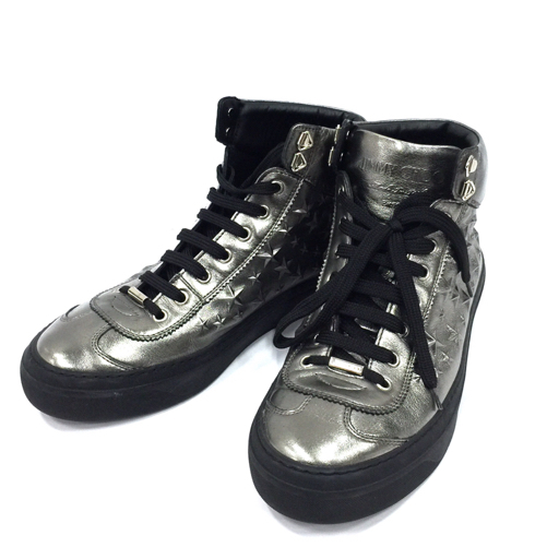 ジミーチュウ サイズ 40 スター スニーカー ハイカット メタリックシルバーカラー グレー メンズ シューズ JIMMY CHOO