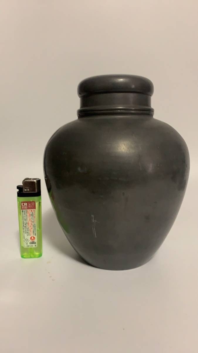 本錫 茶筒 乾茂號造 刻印 在銘 古錫 錫製 茶壺 茶壷 煎茶道具 約467.5g