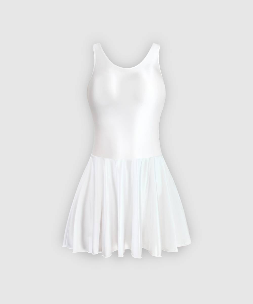 MJINM ノースリーブバレエドレス ダンススカート レディース超光沢 レオタード 社交ダンス衣装 舞台ダンス 伸縮性 極薄素材 ホワイト