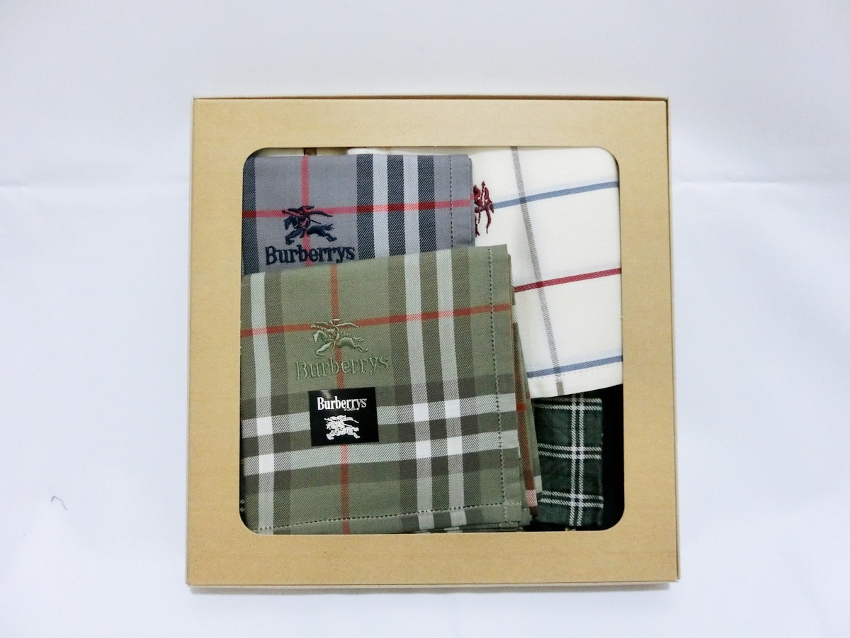 未使用 BURBERRY バーバリー チェック柄 メンズ ハンカチ 6枚セット