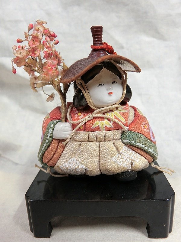 A3365 昭和初期 木目込人形 桜枝持ち 台付 | - 小さな木目込み人形「雅