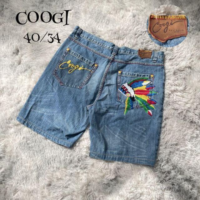 d23【クージー】COOGI 希少 刺繍ロゴ デニム 大きいサイズ レザー 