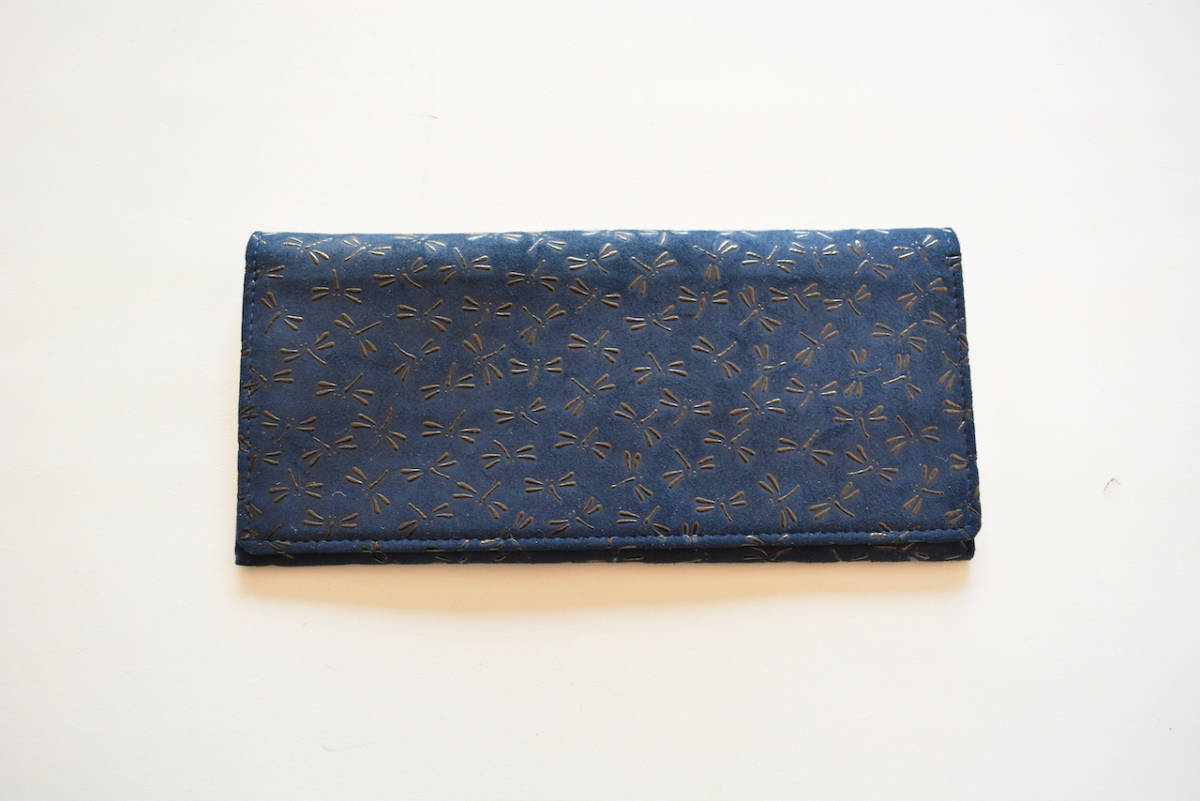 未使用□ 印傳屋 □長財布 小銭入れなし /紺/トンボ/印伝/鹿