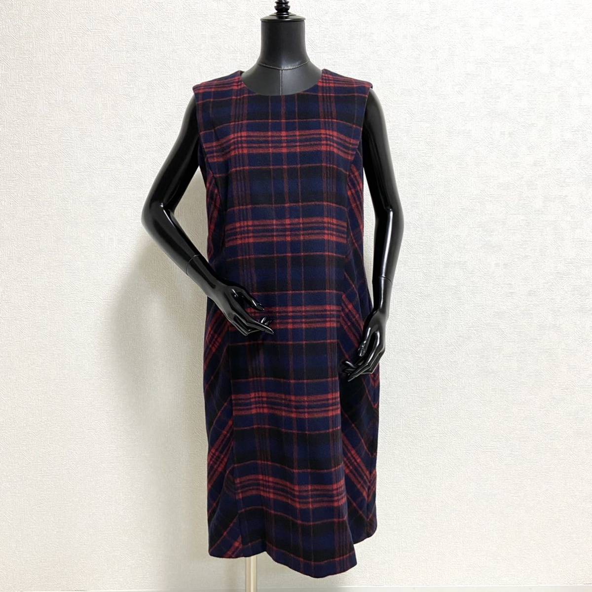 ローラアシュレイ タータンチェック ウールワンピース