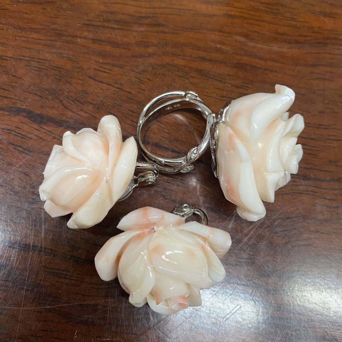 珊瑚 サンコ ピアス 指輪 イア リング K18 750刻印 KKS K14WG 刻印 