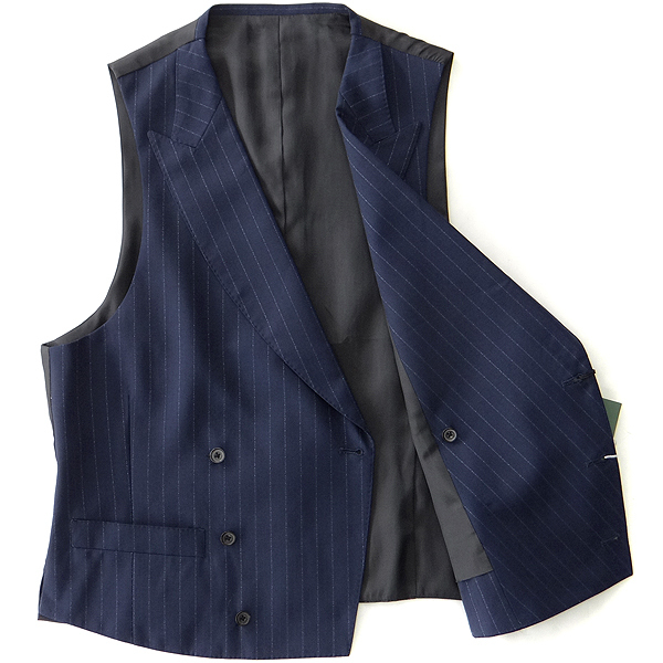 新品 3.4万 五大陸 DORMEUIL ウール ストライプ ダブル ベスト 38L 