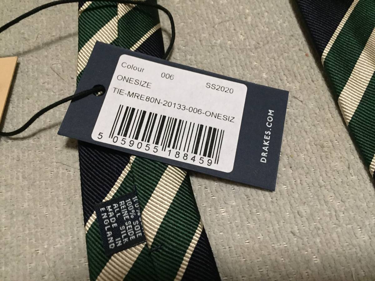 Drake's ドレイクス ネクタイ ネイビー グリーン ストライプ レジ