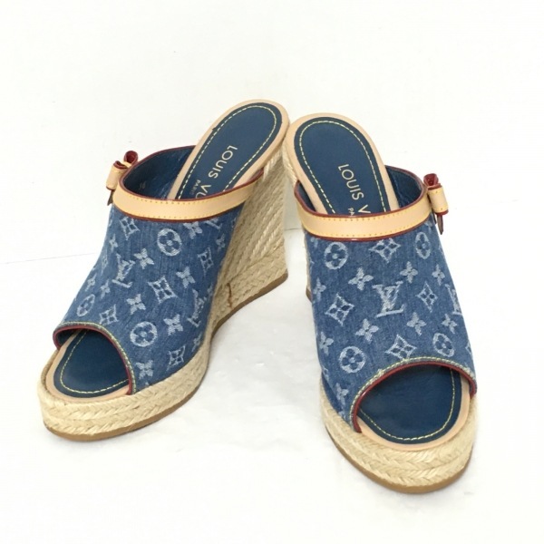 ルイヴィトン LOUIS VUITTON サンダル 36 - モノグラムデニム×ヌメ革 