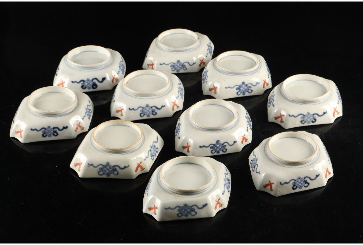 URA]伊万里錦手窓抜梅花鳥図菱形向付10客/4-11-103(検)骨董/伊万里焼 