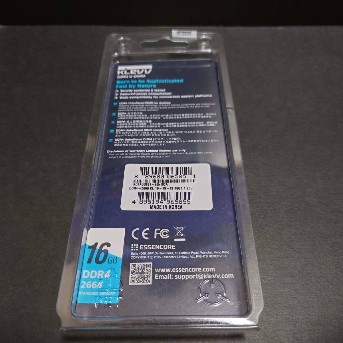 中古】KLEVV DDR4-2666 16GB×1 デスクトップ用メモリ KD4AGU881