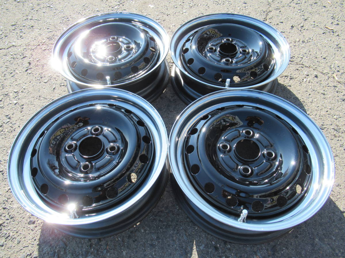 中古ホイール☆ダイハツ純正 スチールホイール 鉄チン 13インチ ブラックXメッキリム 4J+40 100 4H 54φ キャンバス ハイゼット ココア等☆