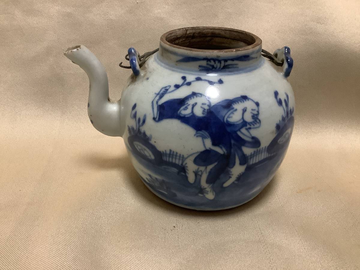 煎茶道具 急須 染付 茶道具 古染付 中国美術 時代物 山水図 人物 茶器