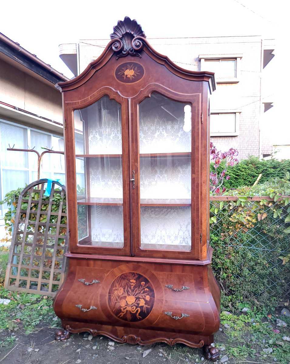 アンティーク調 ガラスキャビネット 鍵付き コレクションケース 