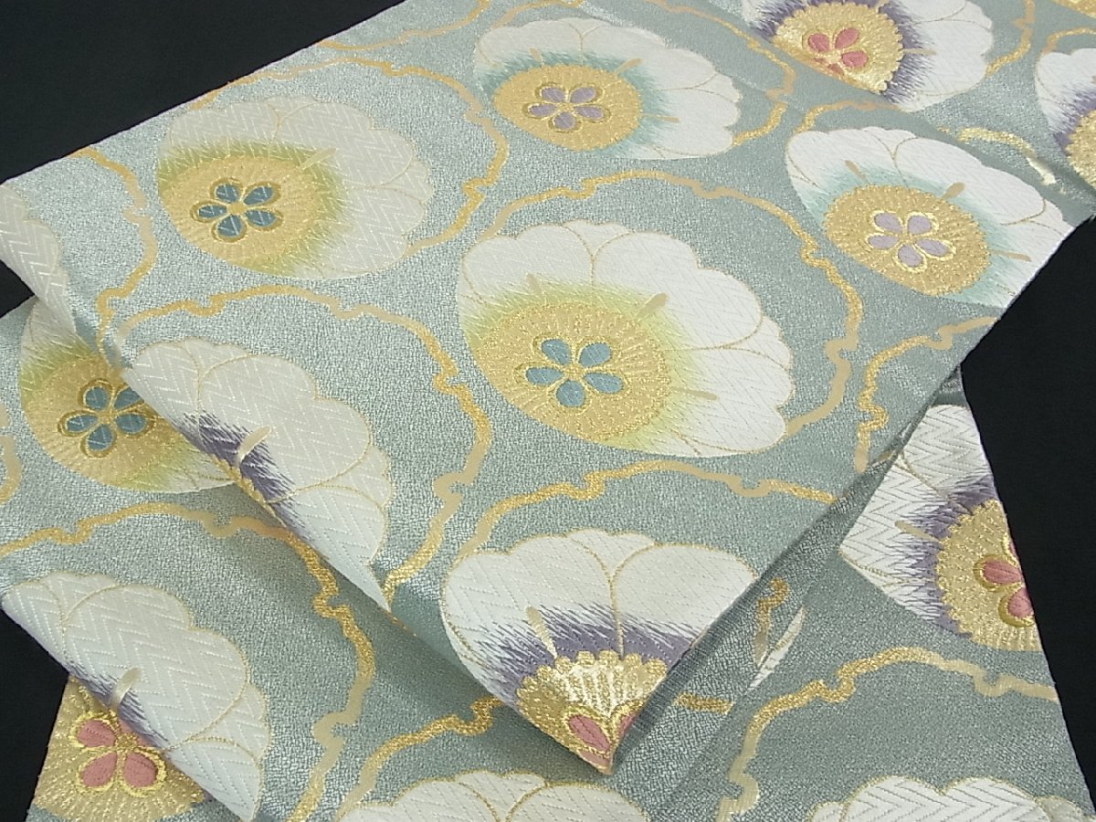 唐織 金糸 正絹 逸品 六通柄 袋帯 平和屋着物◎六通柄袋帯