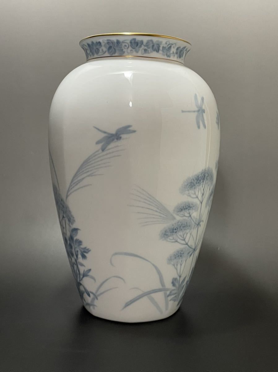 大倉陶園 呉須 蜻蛉秋草花 面取 大型花瓶