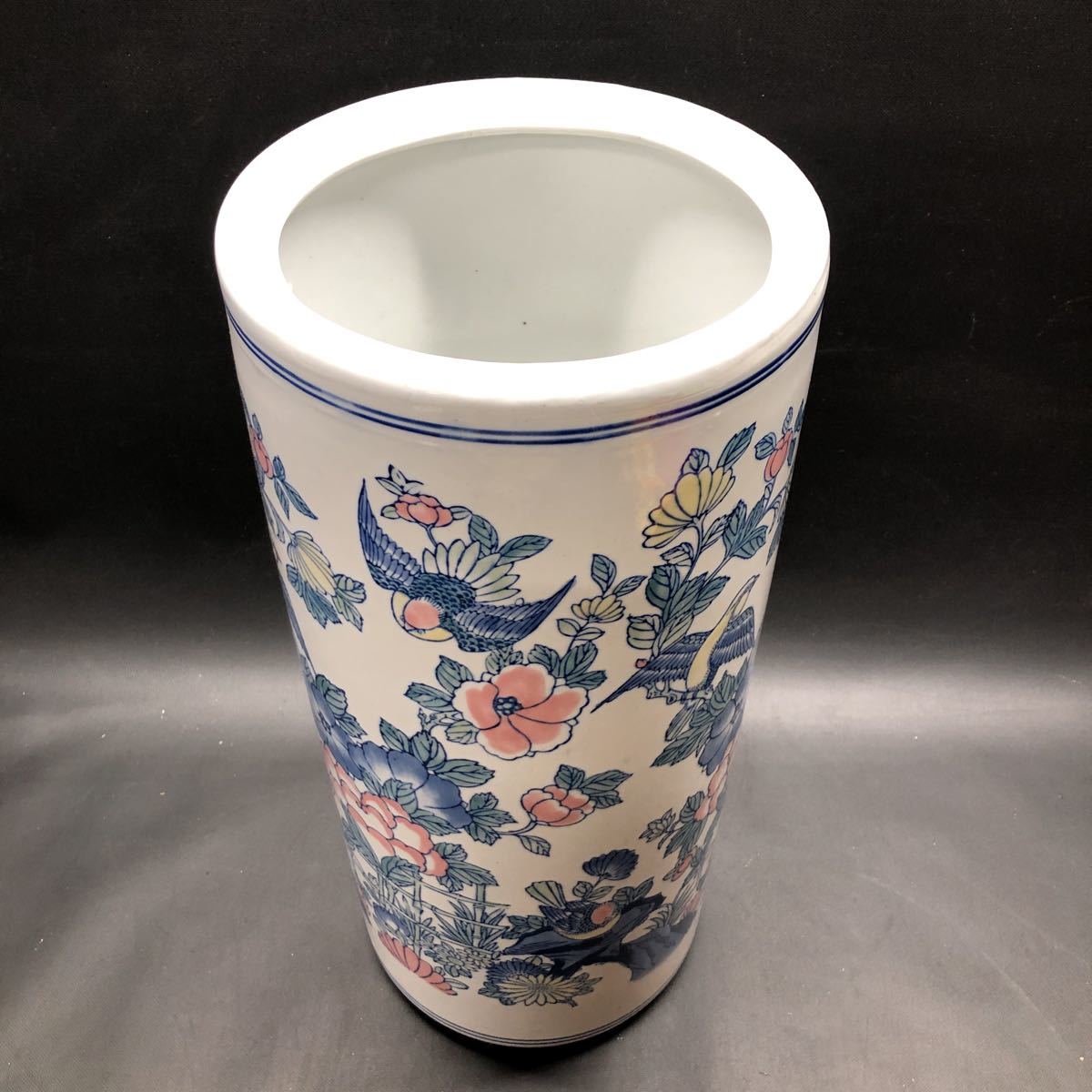 玄関・屋外収納 陶器製 傘立 アンブレラスタンド 染付 玄関インテリア