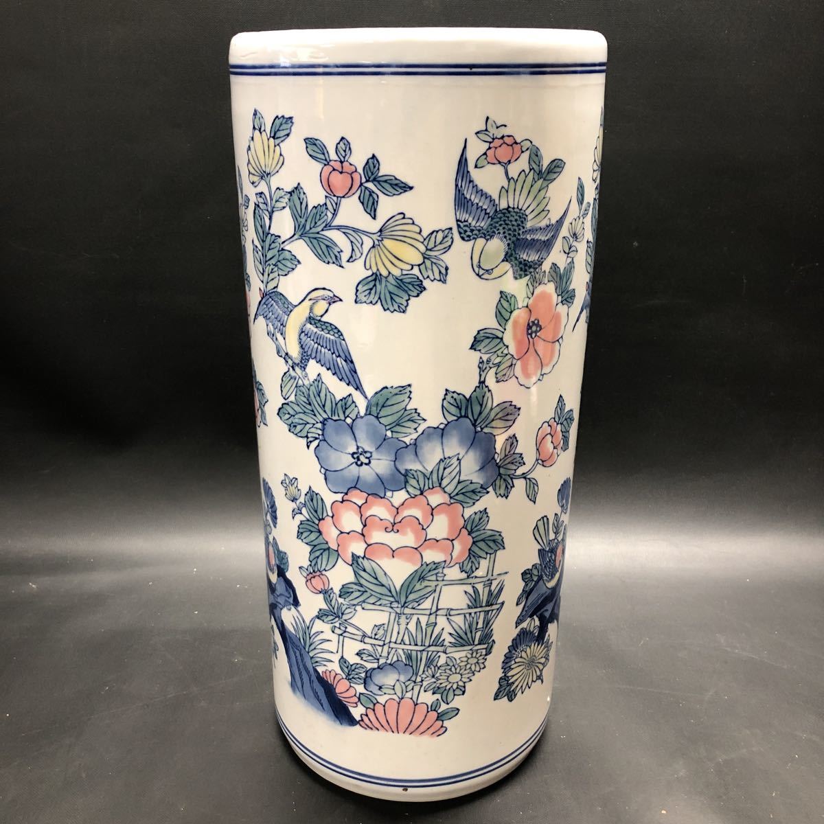 インテリア陶器 染付 傘立て 陶器花柄 玄関・屋外収納 カサ立て 白 青