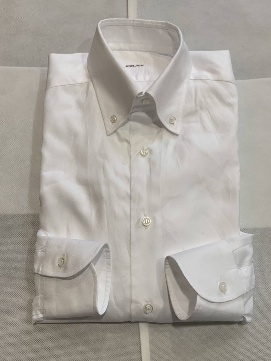 新作 美品 FRAY フライ スリムフィット 白 無地 ボタンダウンカラーシャツ イタリア 38 ◆ barba borrelli fray finamore GIANNETTO