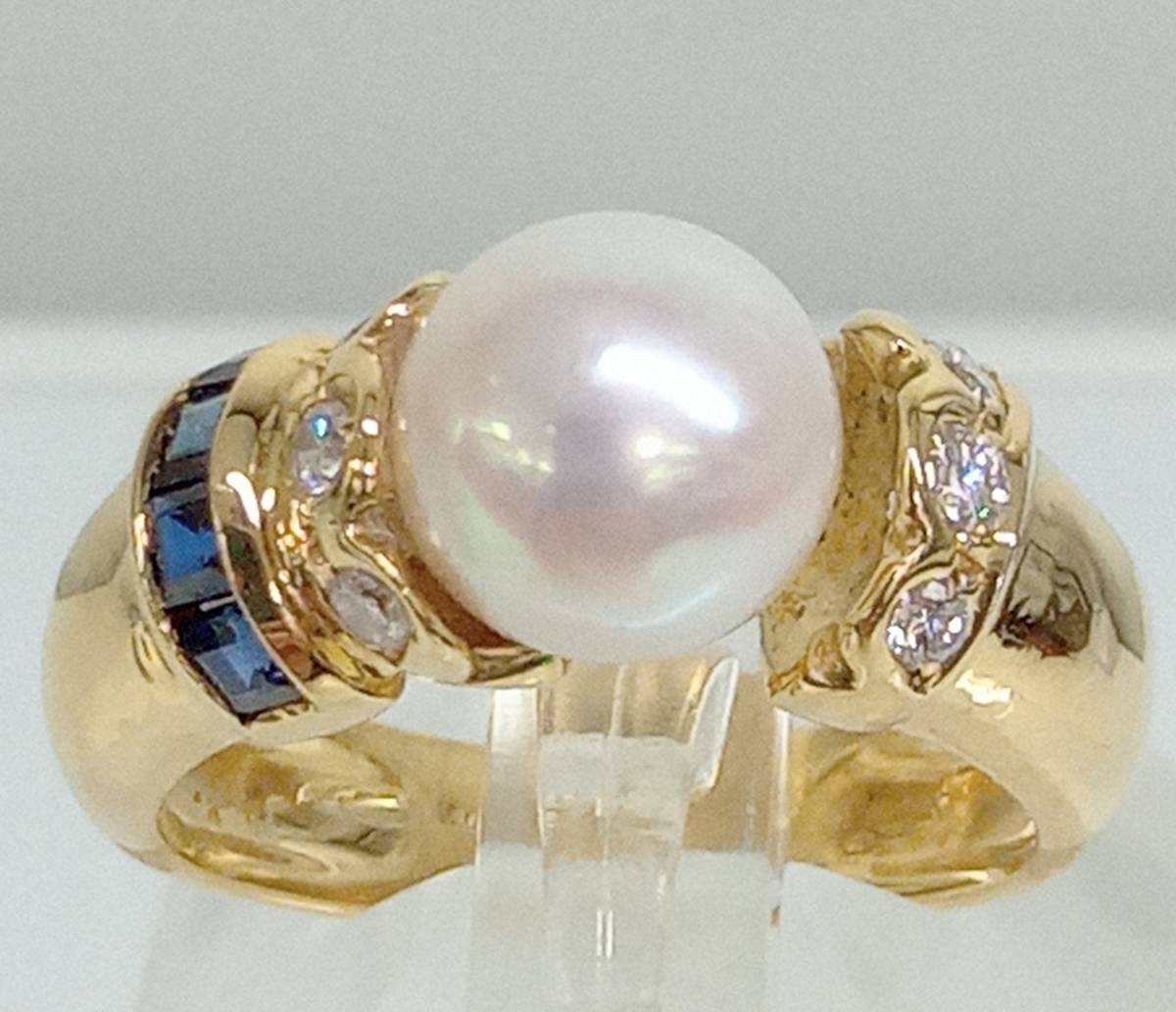 K18 ダイヤ付き 11号 パール リング