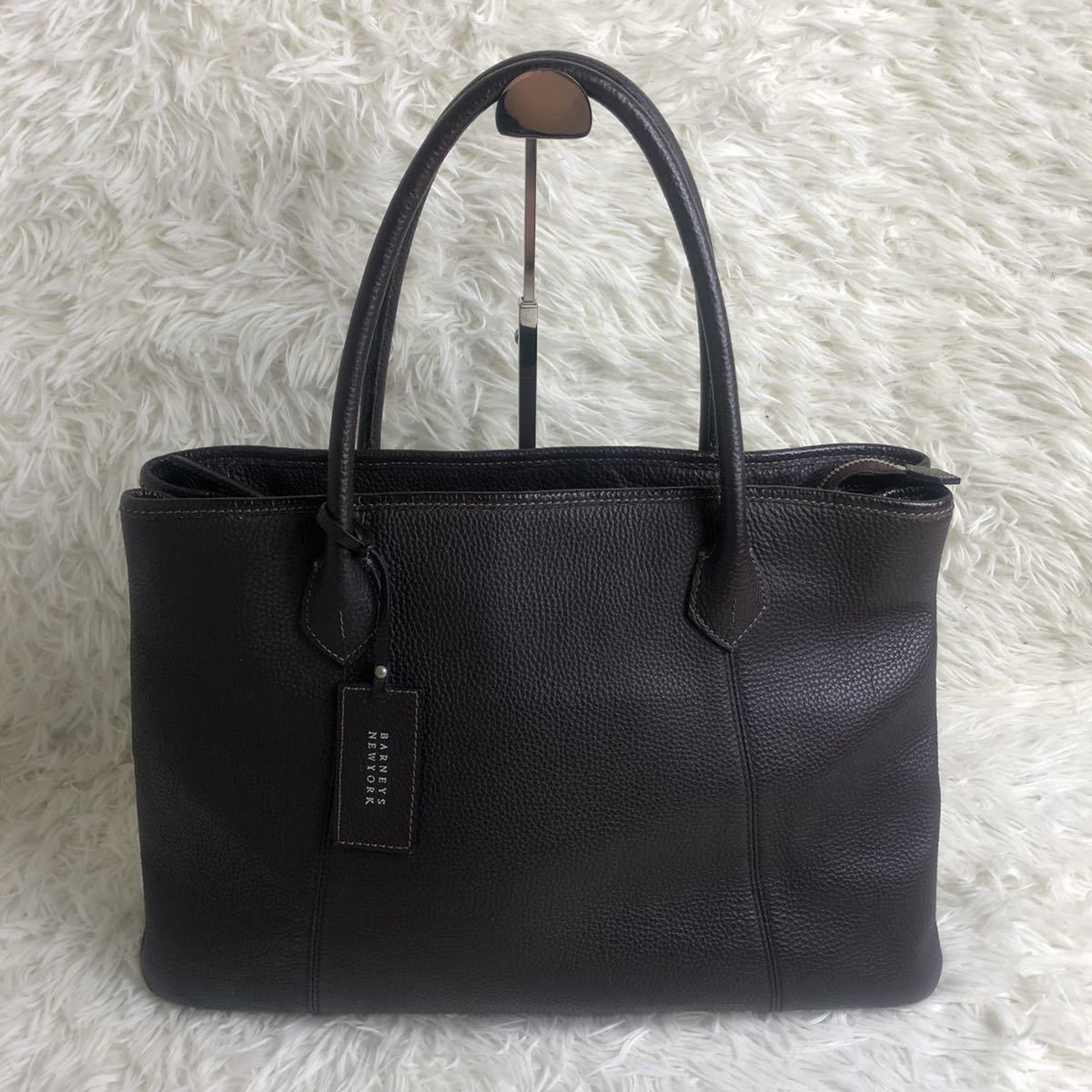 1円〜【美品】BARNEYS NEWYORK バーニーズニューヨーク トートバッグ ビジネスバッグ ブリーフケース こげ茶 レザー 通勤 仕事 メンズ A4