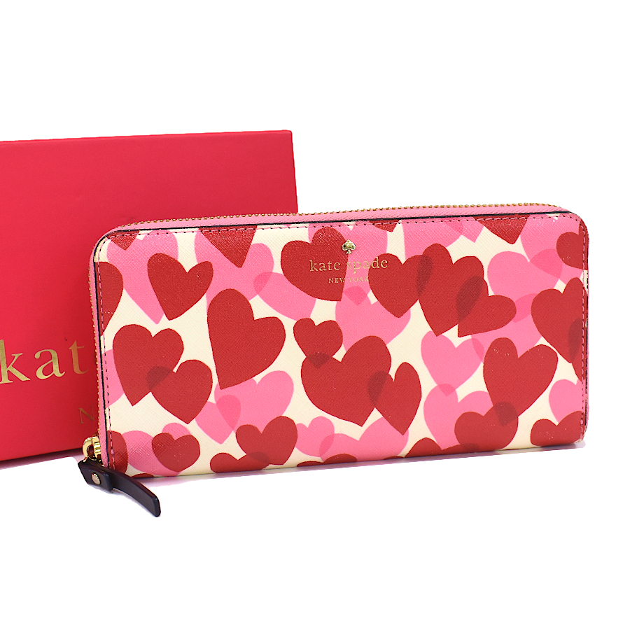 1点限定 ケイトスペード 長財布 ユアーズ トゥルーリー プリント レイシー ハートパーティー ピンク kate spade new york