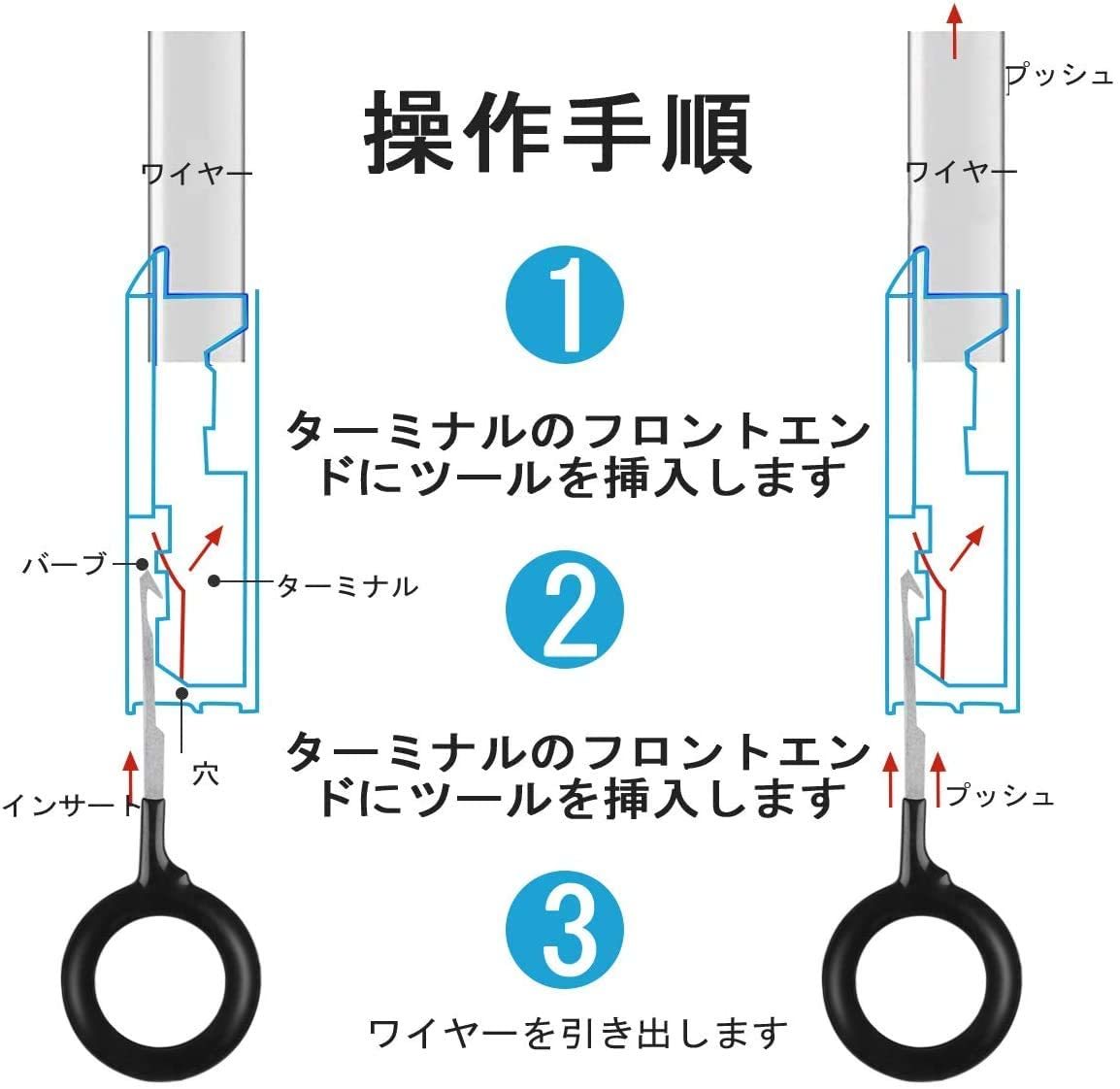□端子除去ツール コネクターピン抜き カプラー コネクター 配線 端子 外し 抜き 工具 配線コ ネクタエクストラクタプーラーリリ_2