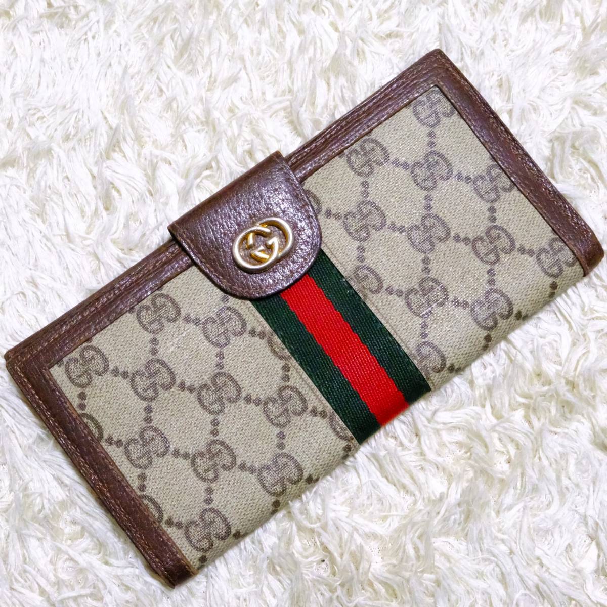GUCCI グッチ 長財布 札入れ シェリーライン GG柄 インターロッキング ブラウン 茶 オールド