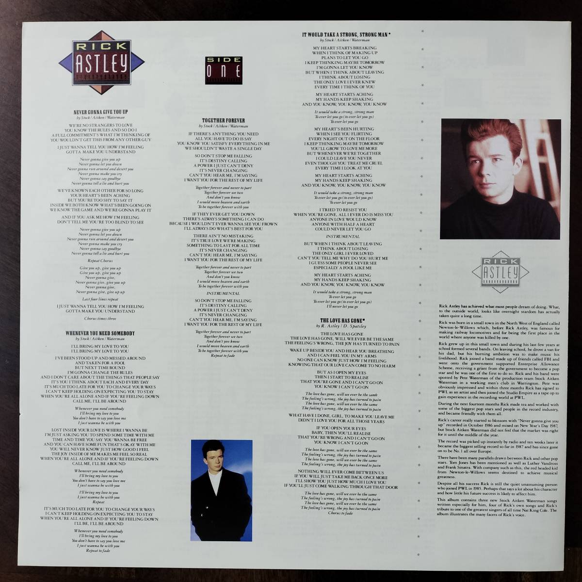 16667 ☆美盤 RICK ASTLEY/WHENEVER YOU NEED SOMEBODY ※帯付 レコード