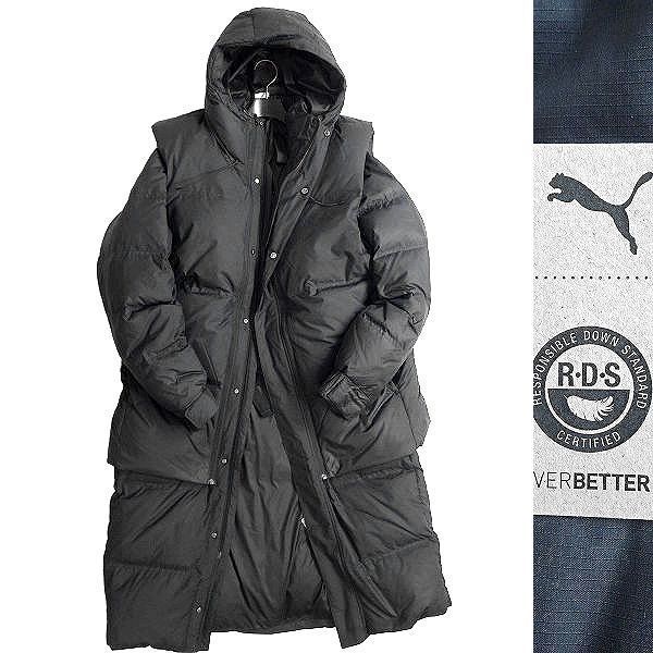 PUMA プーマ 定価5.5万 AD4PT 撥水保温 RDS認定ダウン リップストップ 3way フーデッド ダウンコート ベスト XL ...