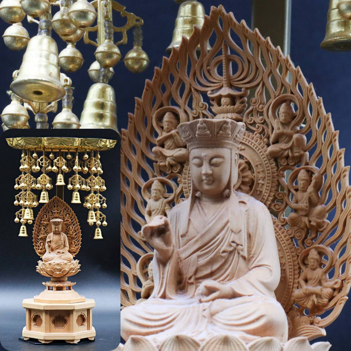 宙】仏教美術 木彫 観音菩薩坐像 23.6cm 瓔珞付 細密細工 仏像唐物骨董
