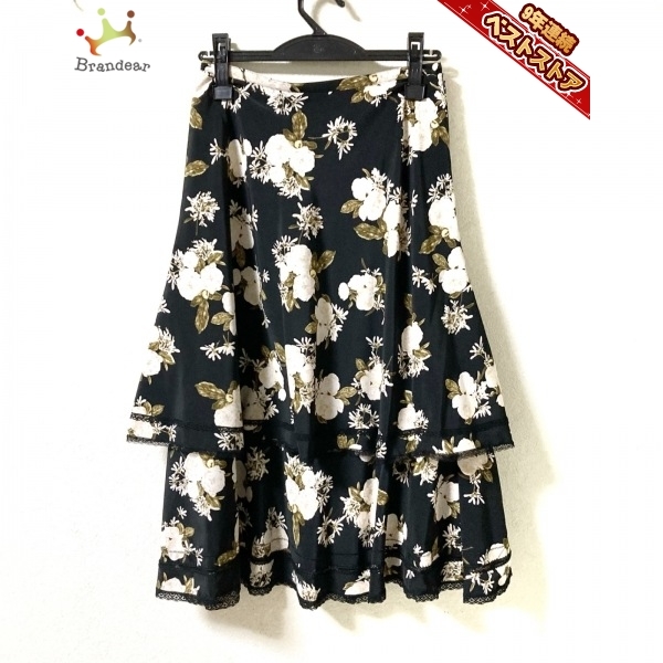 ピンクハウス PINK HOUSE ロングスカート サイズM - 黒×白×マルチ レディース 花柄 ボトムス