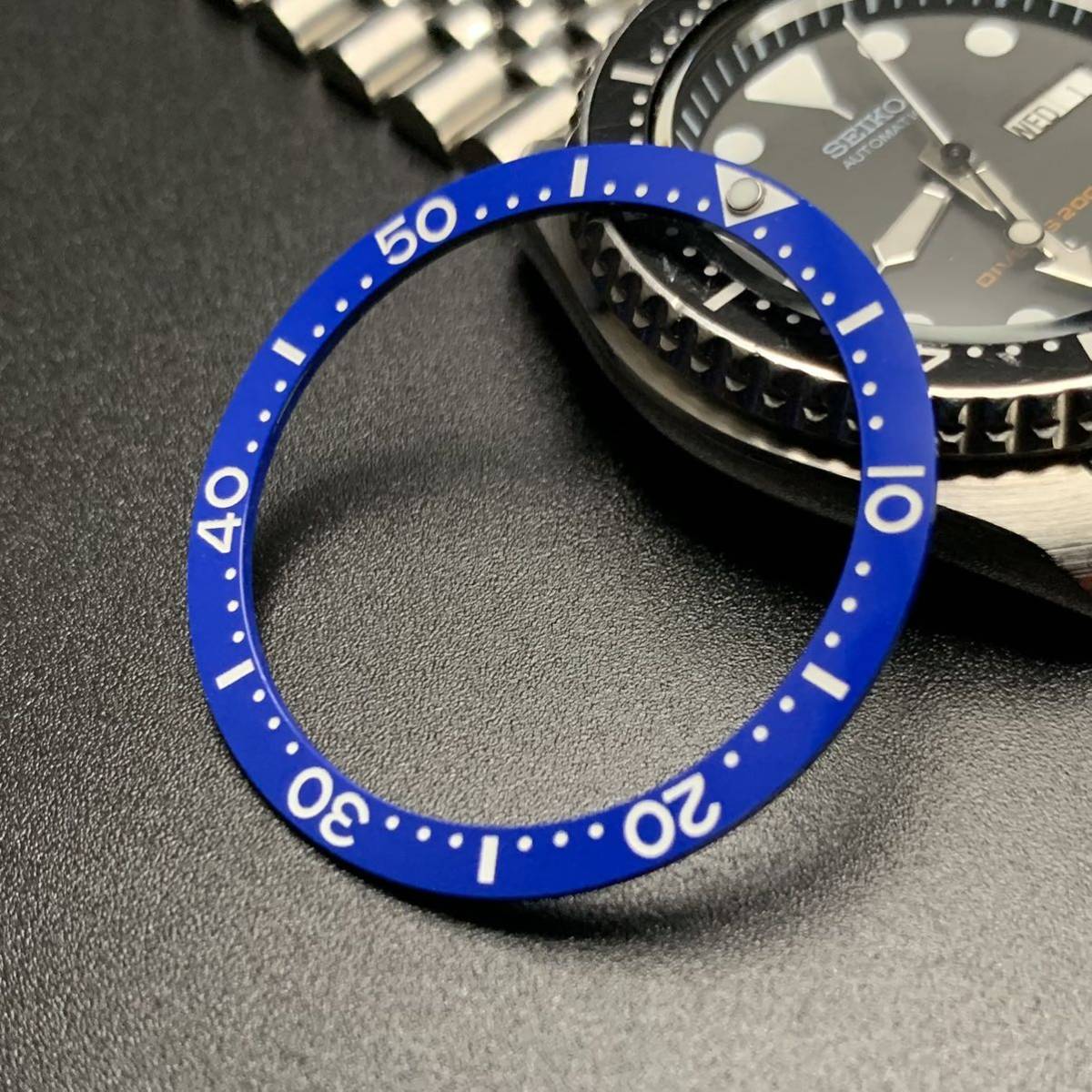 SEIKO 7S26-0020 SKX007 SBSA SRPD 等用 セラミック フラット インナー ベゼル ブルー 青 社外 部品 セイコー MOD カスタム パーツ 緑夜光