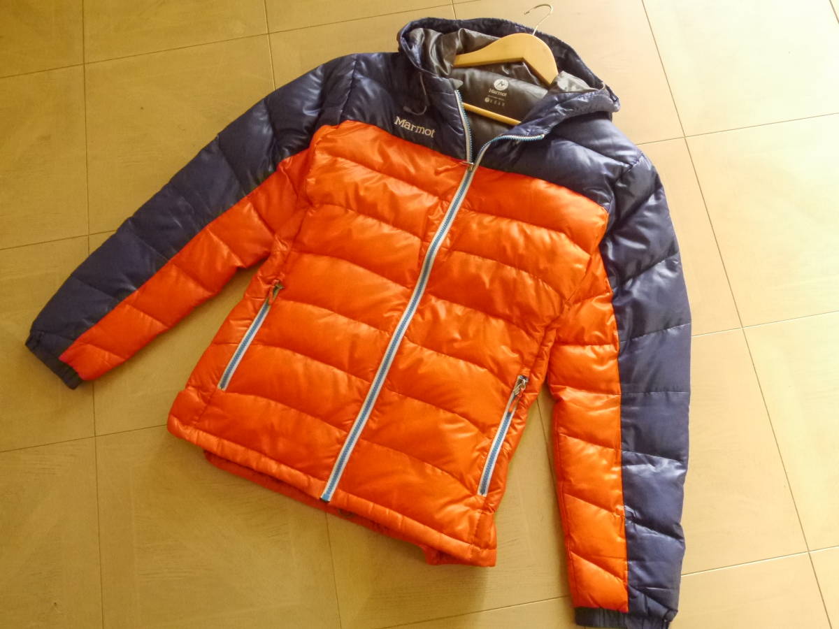 人気定番，セール メンズ ダウン＆フェザー 紺&times;オレンジ フード付き ジャケット L Marmot(Lサイズ)｜売買されたオークション情報、yahooの商品情報をアーカイブ公開 - オークファン Lサイズ