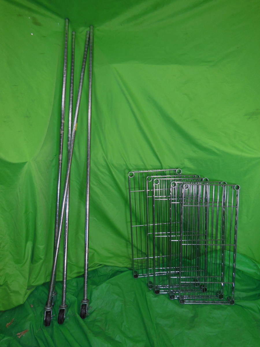 hf221220-008Z ERECTA エレクター 5段シェルフ スチールラック キャスター付き 解体済み 飾り棚 メタルラック 中古 75×35×190 店舗 