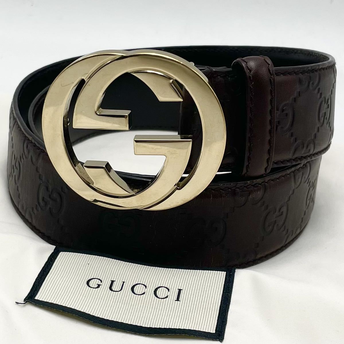 1円極美品 GUCCI グッチ インターロッキングG レザーベルト 370543 G 