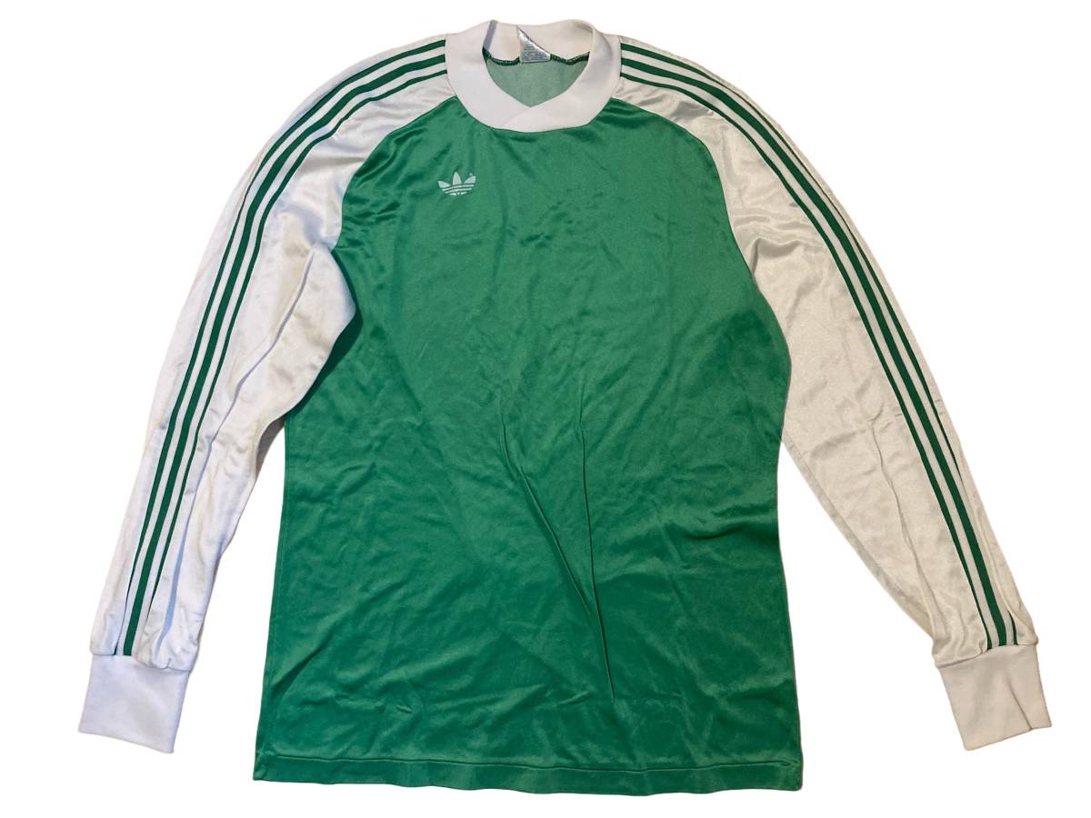 80s adidas フランス製 ゲームシャツ M相当 緑 白 VENTEX ロンT  