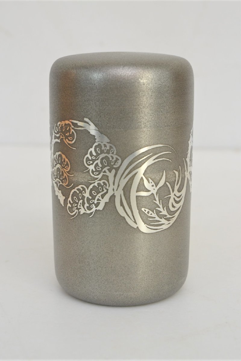 C000Y13N 本錫 錫半 茶壷 茶入 茶道具 煎茶道具 大阪浪華錫器 通産大臣