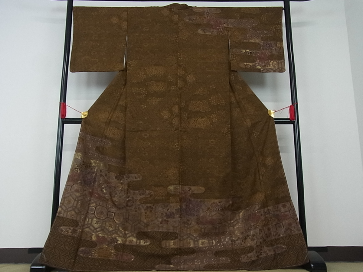 着物屋こころ■極上 訪問着 中国三大刺繍 汕頭刺繍 スワトウ刺繍 相良刺繍 総刺繍 紬地 霞吉祥花文 着丈 170cm 裄 66cm 逸品 未使用 km851