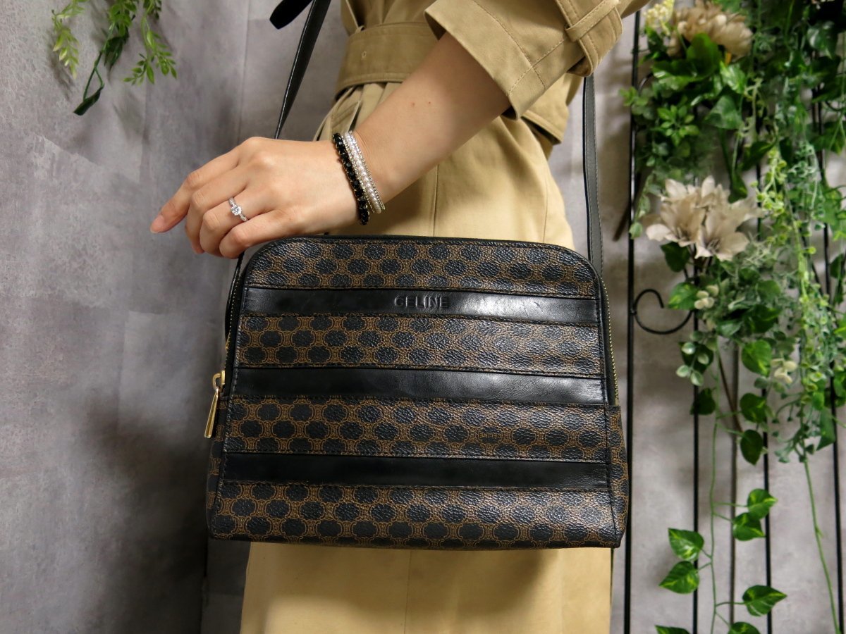 1円 CELINE セリーヌ ロゴ マカダム柄 PVC×レザー セカンド