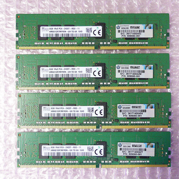 SK hynix PC4-19200 DDR4-2400 PC4-2400T-RD0-11 1RX8 8GB Reg ECC 同