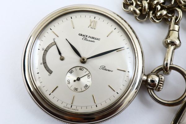 1円 GRACE FABLIAU グレース ファブリオ パワーリザーブ 手巻 懐中時計 動作品 裏スケ KN12104T（MM 120）