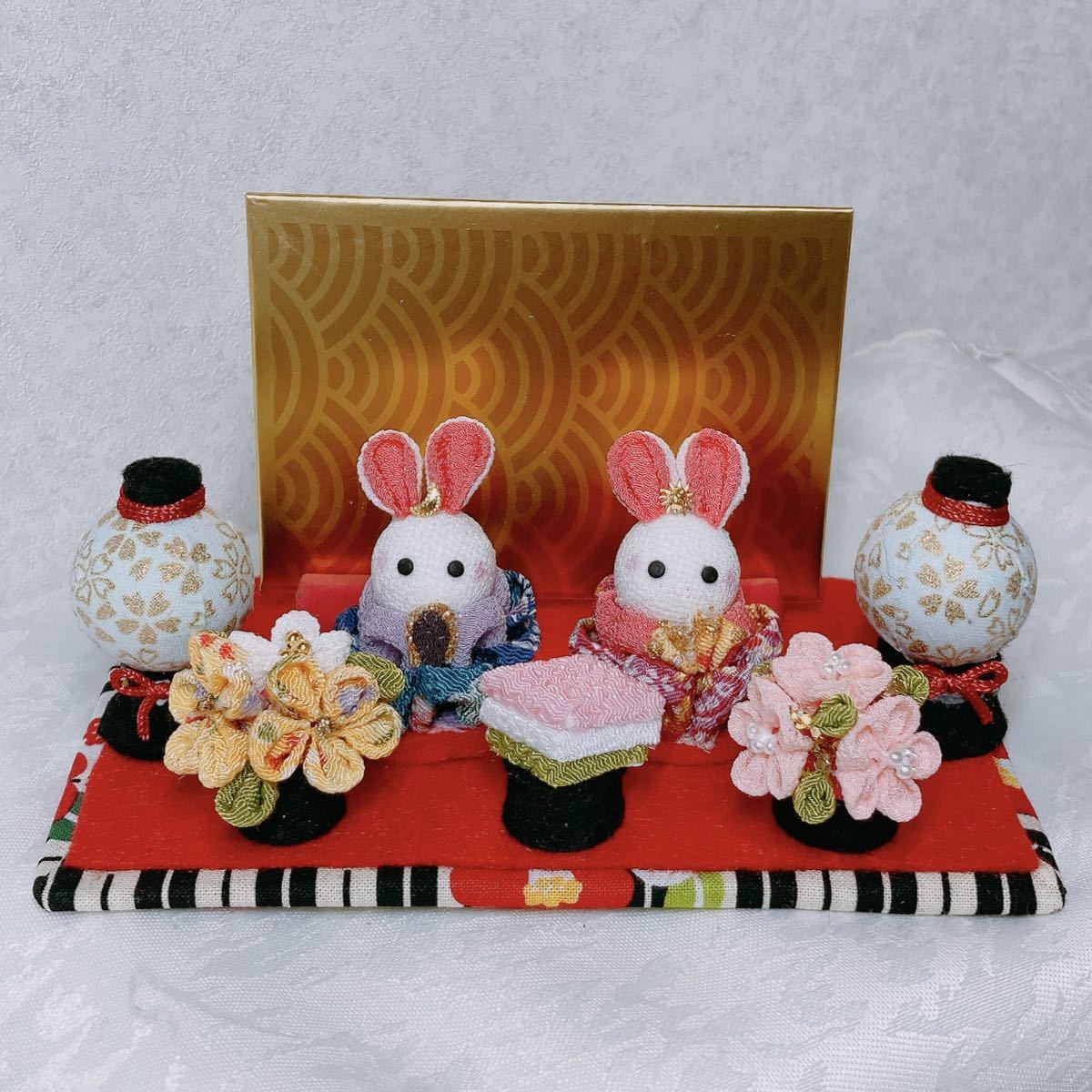 幸せのうさぎちゃん☆つまみ細工☆ちりめん細工☆樹脂粘土☆お雛様☆雛