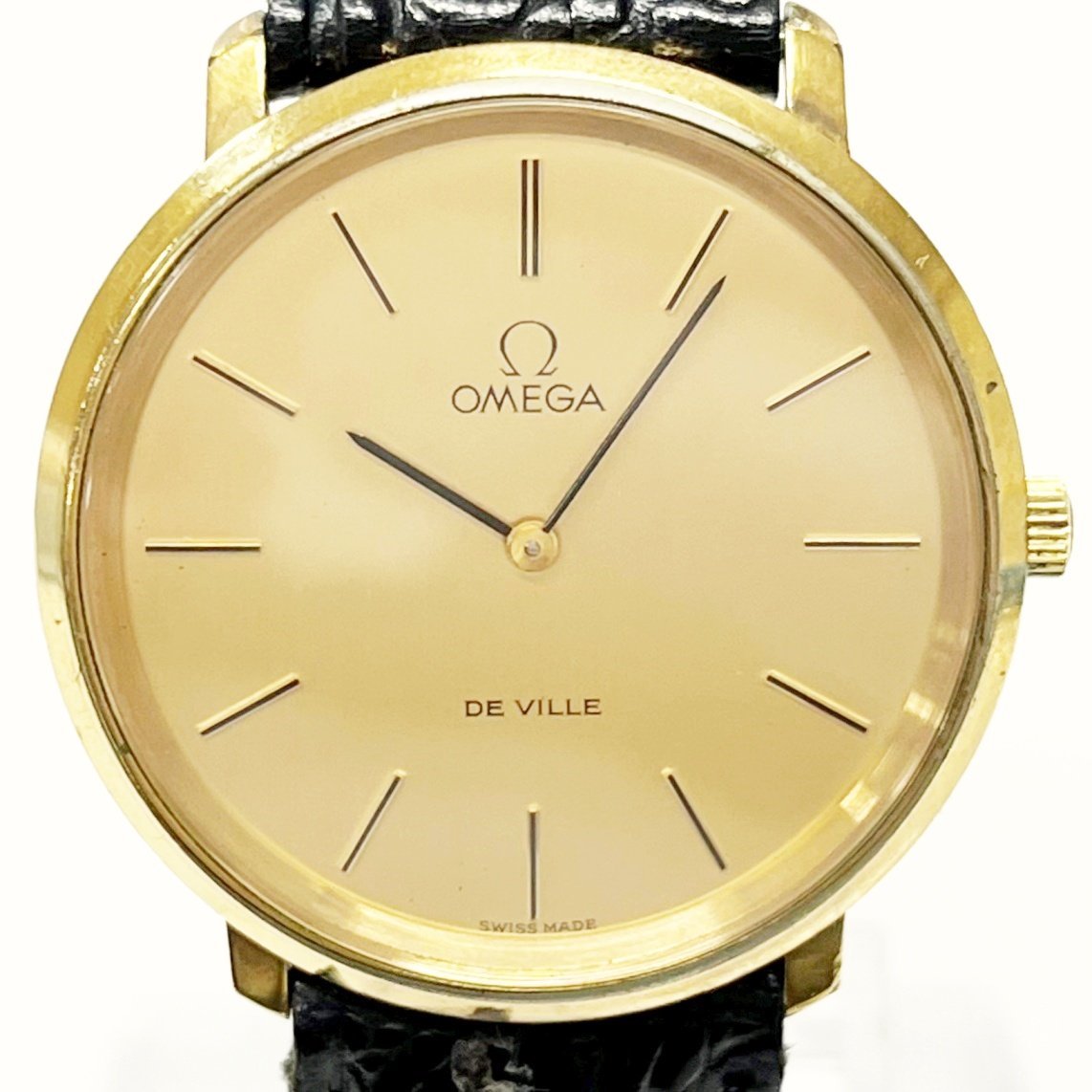 1円スタート】OMEGA オメガ デビル GP/革ベルト ゴールドダイヤル 手