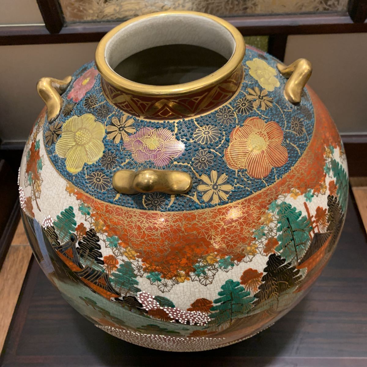 薩摩焼 花瓶 薩摩錦風 検）古美術 色絵 九谷焼 清山 九谷 骨董/置物 