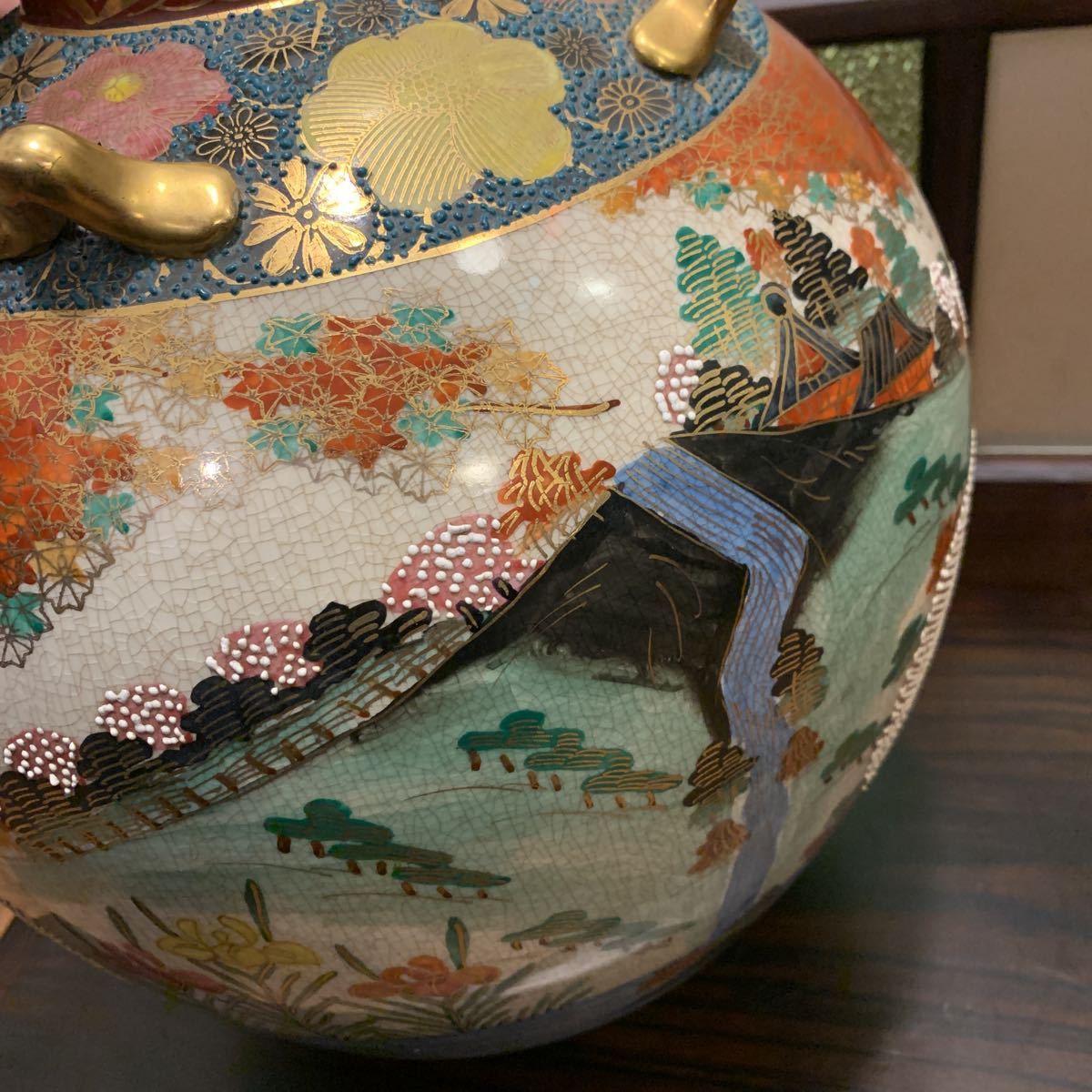 薩摩焼 花瓶 薩摩錦風 検）古美術 色絵 九谷焼 清山 九谷 骨董/置物 