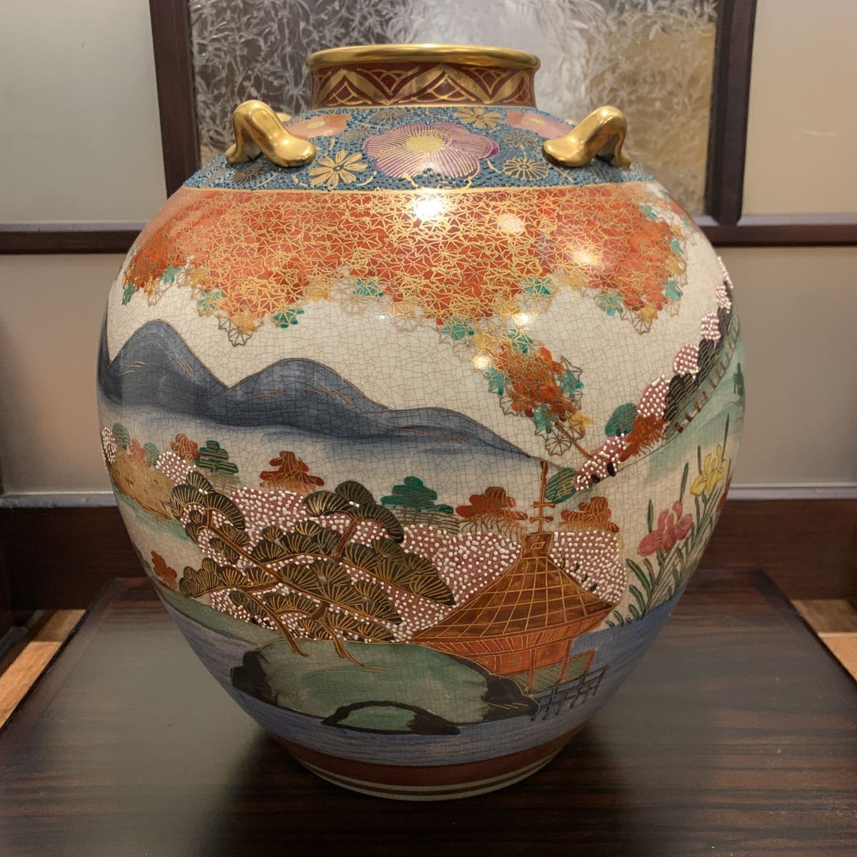 薩摩焼 花瓶 薩摩錦風 検）古美術 色絵 九谷焼 清山 九谷 骨董/置物 