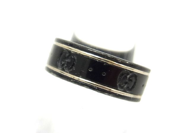 GUCCI◇インターロッキングGリング/リング/SV925/16号/ブラック/メンズ