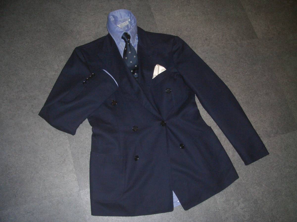 8万円 トゥモローランド 最高級ライン 超希少 ネイビー ダブルブレスト ジャケット 44（S相当）　TOMORROWLAND　ダブルジャケット